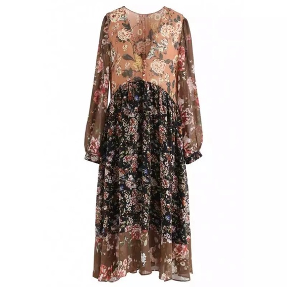SOLD OUT Boho Fall Colors Chiffon Long Sleeve Dress - Picture 2 of 10